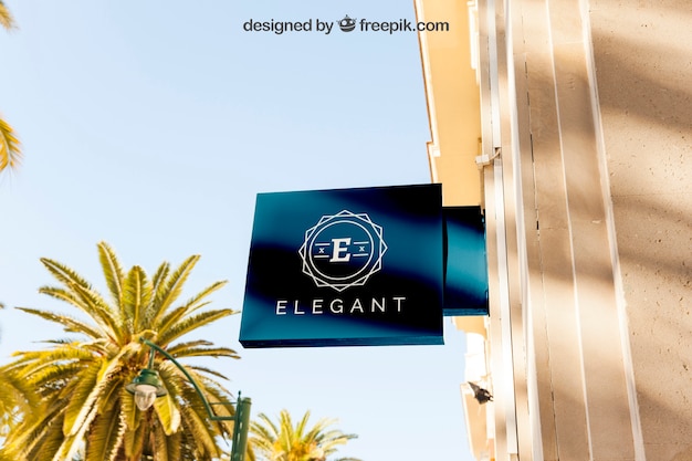 Elegante blauwe winkel teken mockup