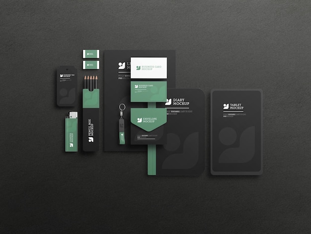 Elegante donkere stationaire set mockup