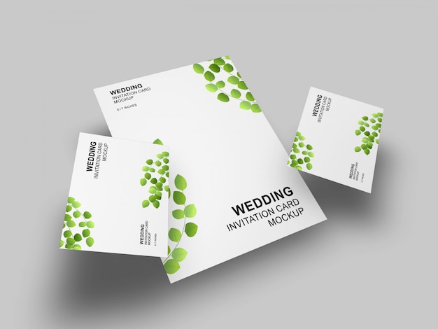 Elegante eenvoudige en schone bruiloft kaart met envelop mockup sjabloon