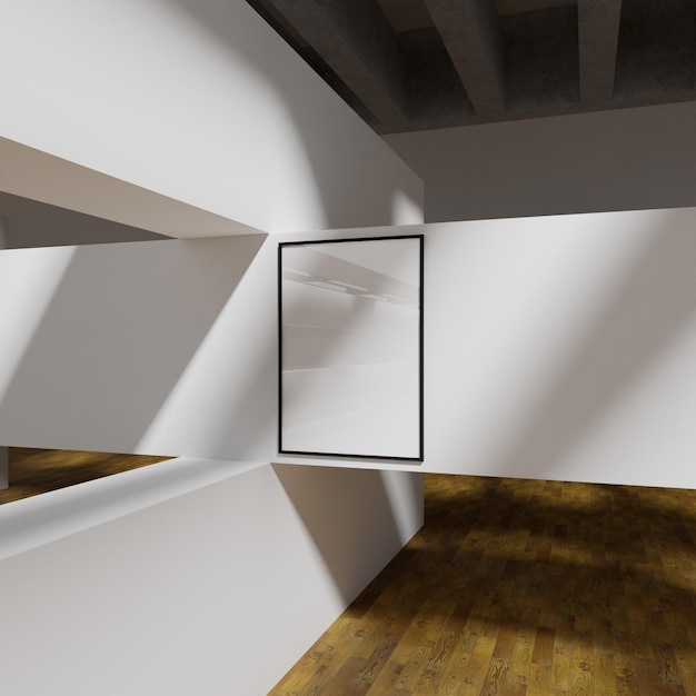 elegante frame mockup poster op de witte muur in het unieke kunstgalerij museum