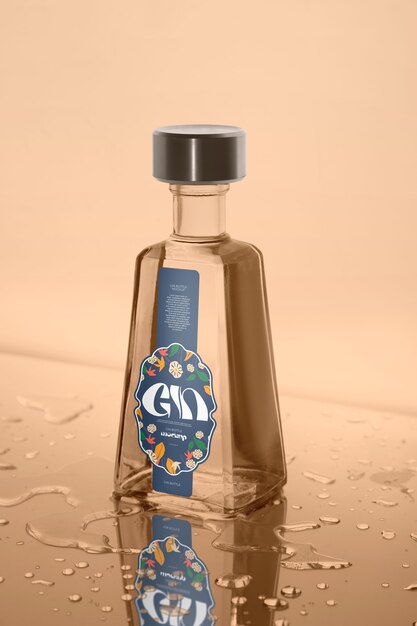 Elegante glazen fles gin met mock-up labelontwerp