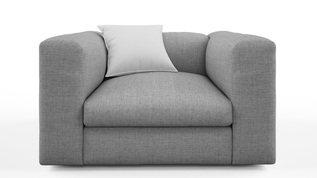 Elegante grijze fauteuil met een geïsoleerd kussen.