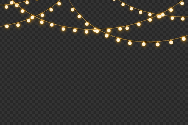 Elegante hangende snaarlampen op een doorzichtige achtergrond voor feestelijke decoratie