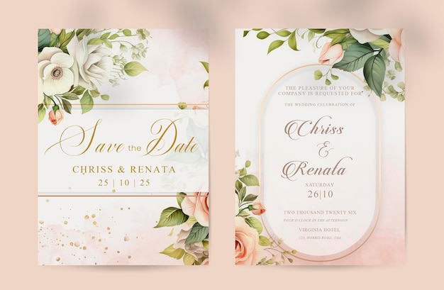elegante huwelijksuitnodiging met schoonheid roze rozen bloementuin aquarellen