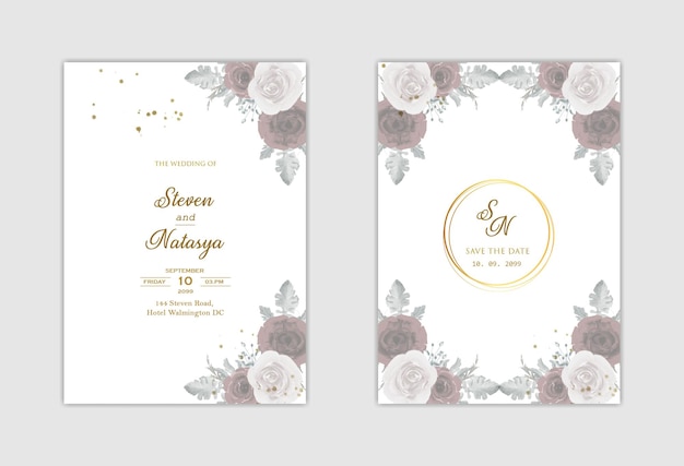 PSD elegante huwelijksuitnodiging sjabloon met paarse bloem premium psd