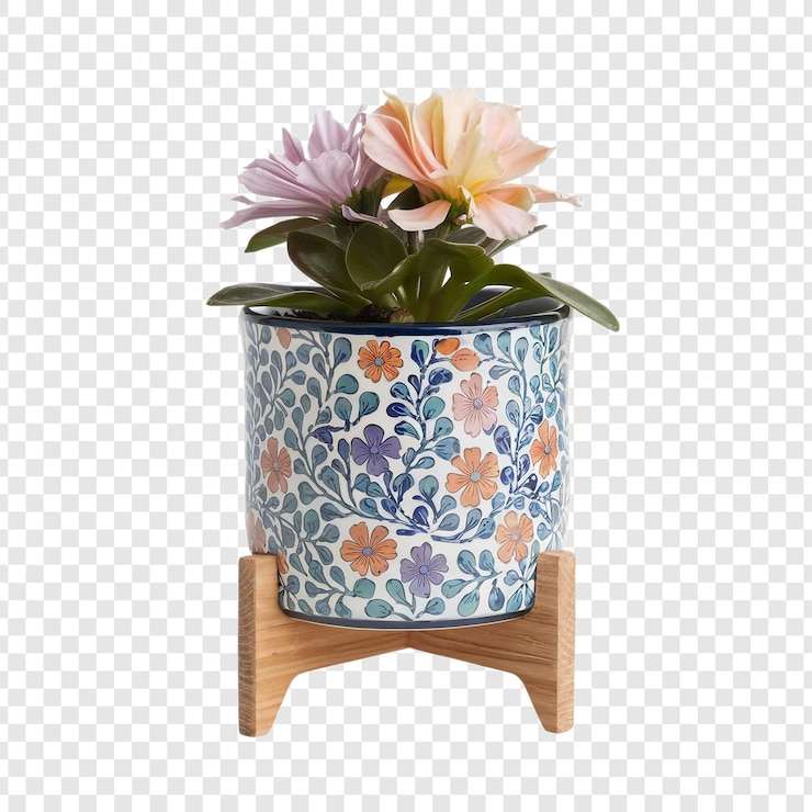 PSD elegante keramische plantenpot met bloemen