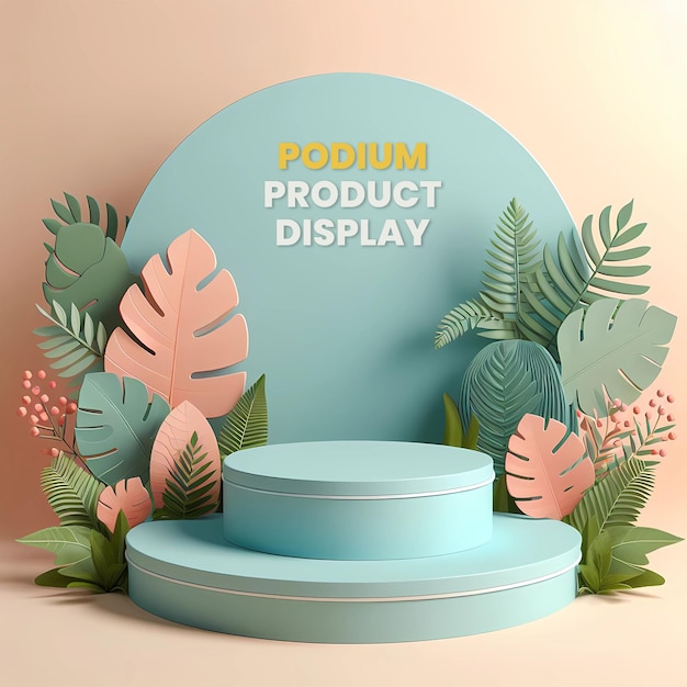 elegante podium stage mockup met tropische bladeren 3d rendering voor productpresentatie