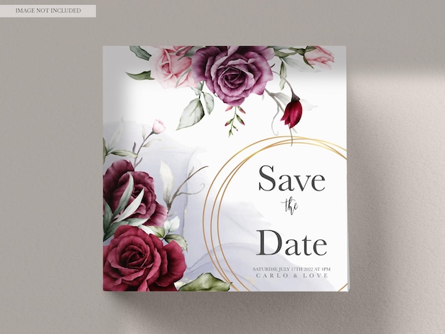 Elegante rode rozen aquarel bruiloft uitnodiging kaartenset