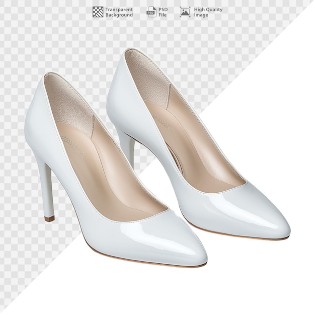 Elegante witte hoge hakken met een puntige teen op een doorzichtige achtergrond
