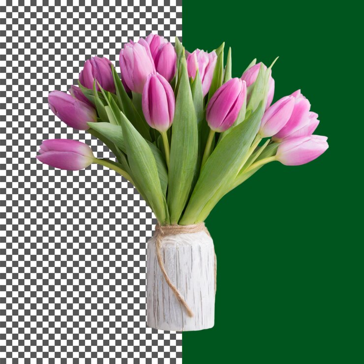 PSD elegantny różowy bukiet tulipanów w ceramicznym kubku dekoracja domowa na przezroczystym tle png psd