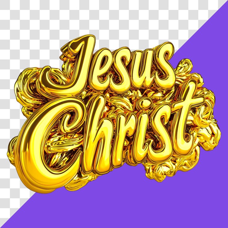 Elegantny Złoty 3D Tekst Jezusa Chrystusa w Fancy Script dla religijnych i inspiracyjnych projektów