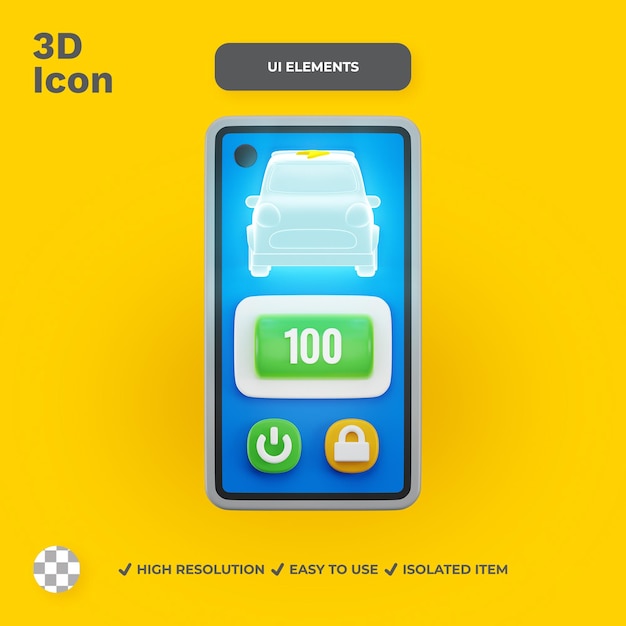 PSD elektrisch voertuig oplaadstation icoon ui-elementen in 3d render