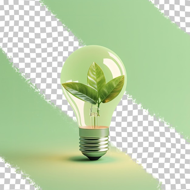 PSD elektrische gloeilamp met een plant erin als symbool voor schone energie op een transparante achtergrond