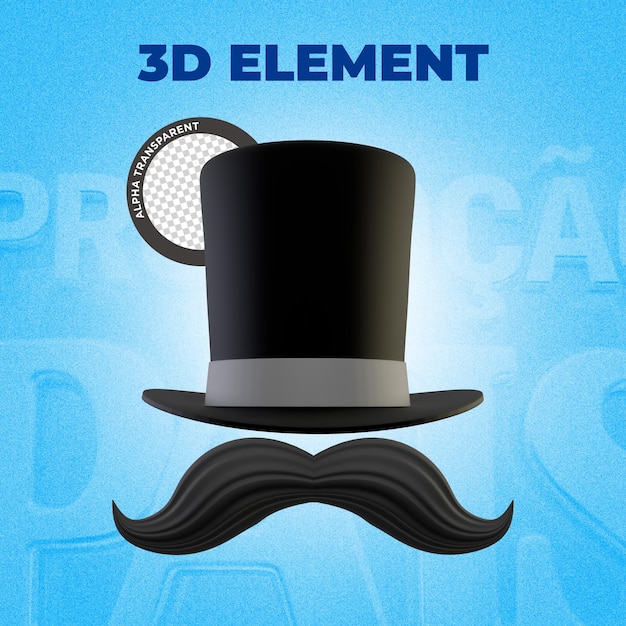 Element 3d wąsy i cylinder na dzień ojca