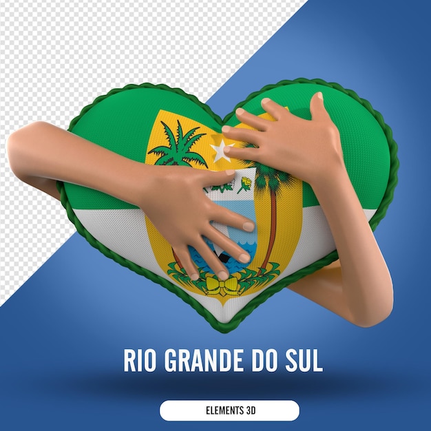 PSD element kompozycji z dwiema rękami trzymającymi serce z flagą rio grande do sul