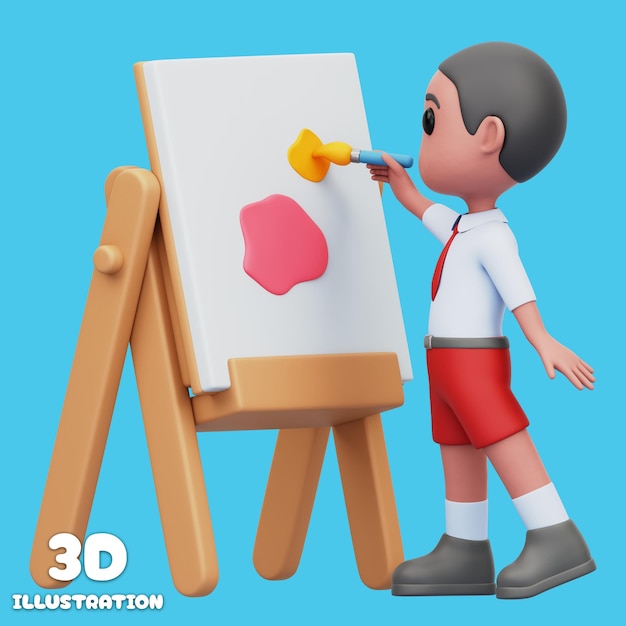 キャンバスの上で絵を描く 3D イラスト 隔離された透明な背景
