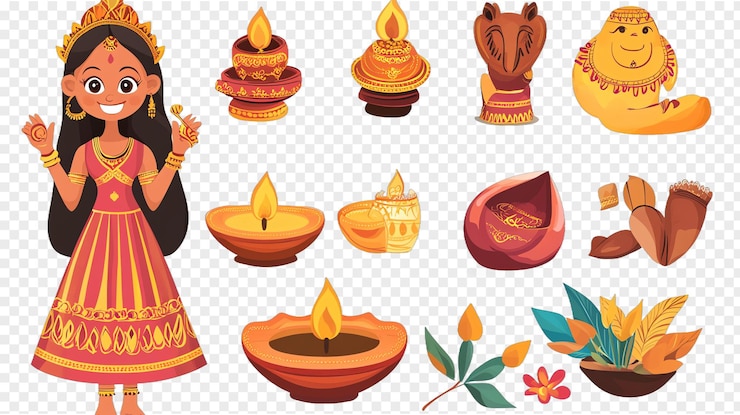 PSD elementen diwali festival geïsoleerd op een transparante achtergrond