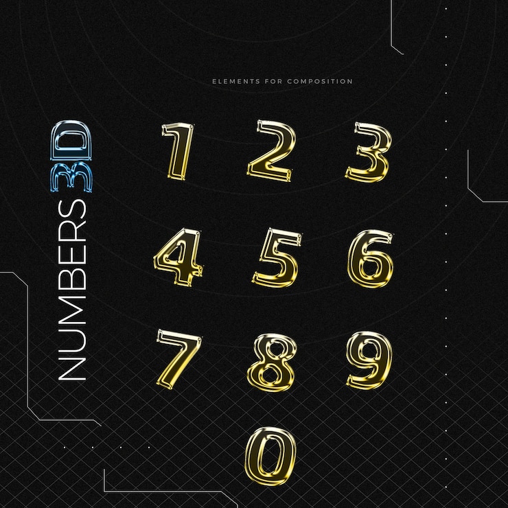 PSD elements for 3d composition of numbers in yellow color