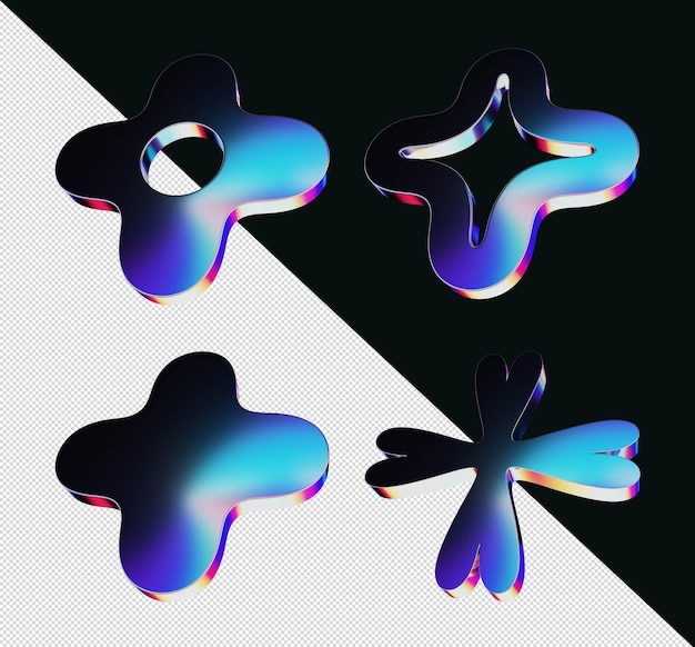 elementy 3D z efektem chromowym przeznaczone do drukowania lub stron internetowych
