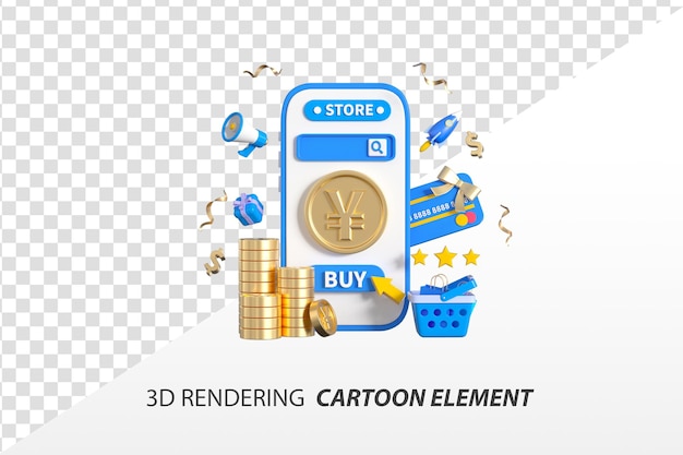 Elementy promocji zakupów online renderowania 3D