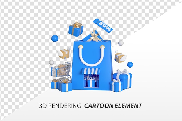 Elementy promocji zakupów online renderowania 3D