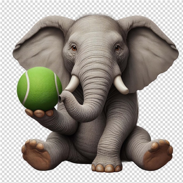 PSD an elephant playing with a tennis ball and an elephant