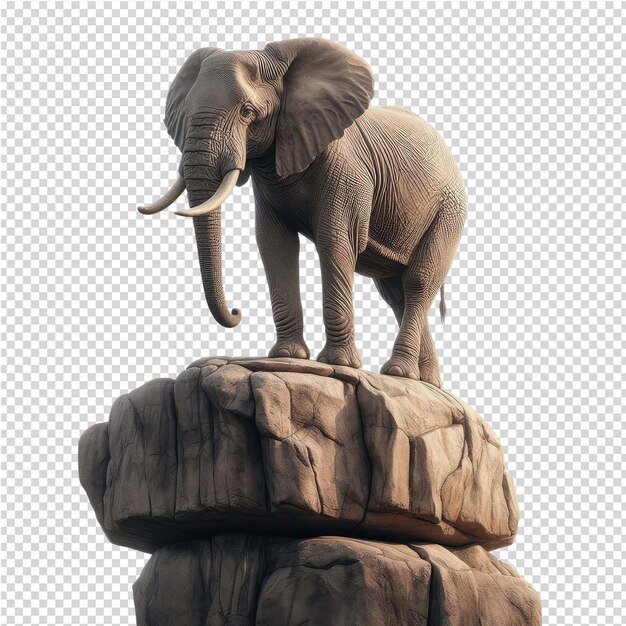 PSD an elephant statue on a rock with the word elephant on it