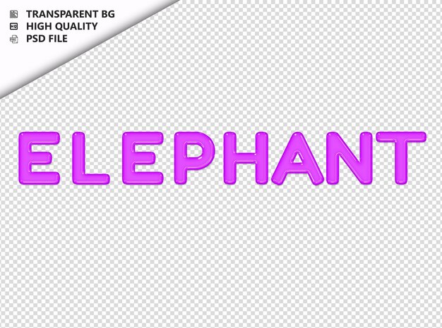 PSD Типография слона фиолетовый текст блестящее стекло psd прозрачный