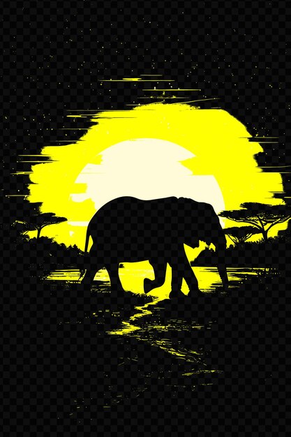 PSD elephant walking through a savannah with a sunset in the bac psd art design concept poster banner