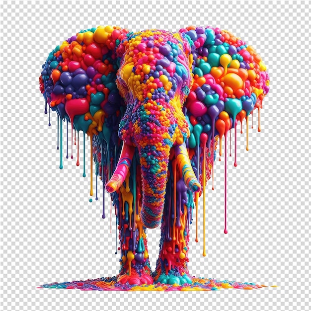 an elephant with a colorful face and balloons on it