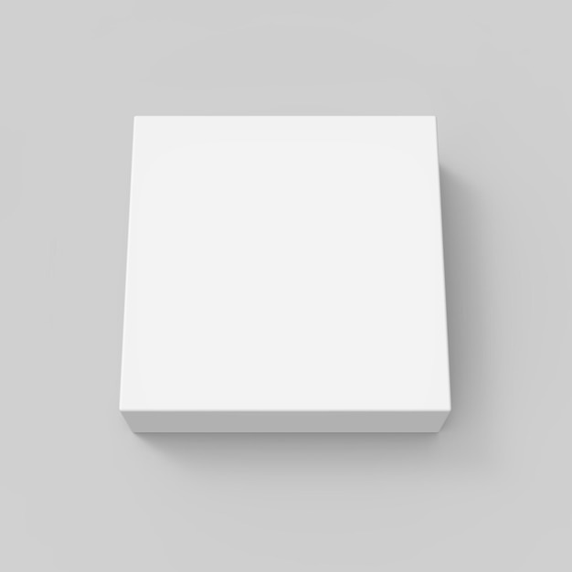 elevated view 3d rendering blank flat box and shadow isolated gray background