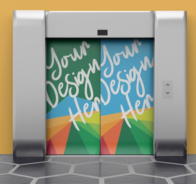 PSD modello di porta mockup ascensore