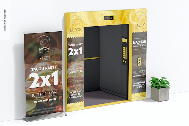 PSD elevator mockup, with banner
