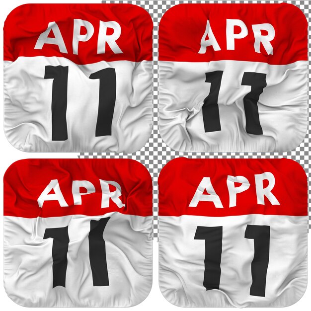 Eleventh 11th April Date Calendar Icon Isolated Four Waving Style Bump Texture 3D Rendering