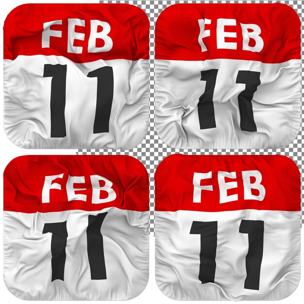 Eleventh 11th Friday Date Calendar Icon Isolated Four Waving Style Bump Texture 3D Rendering