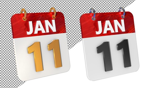 Eleventh 11th January Datum 3D Icon Isolated Gold amp Glossy 3D Rendering