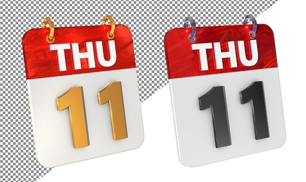 PSD eleventh 11th thursday date 3d icon isolated gold amp glossy 3d rendering