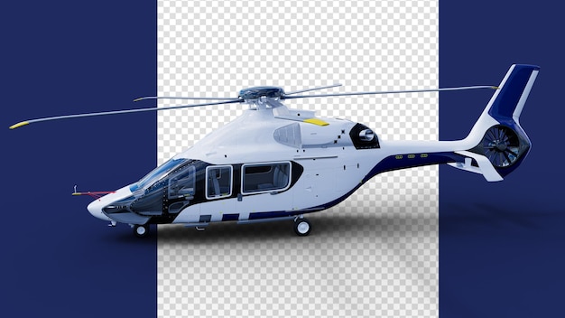 PSD elicottero posizionato a terra con ombra proiettata in rendering 3d con vista laterale