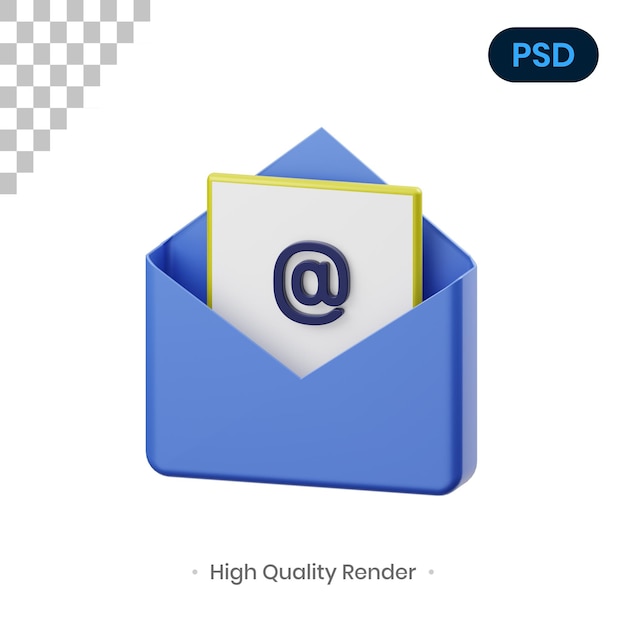 Illustrazione di rendering 3d e-mail psd premium