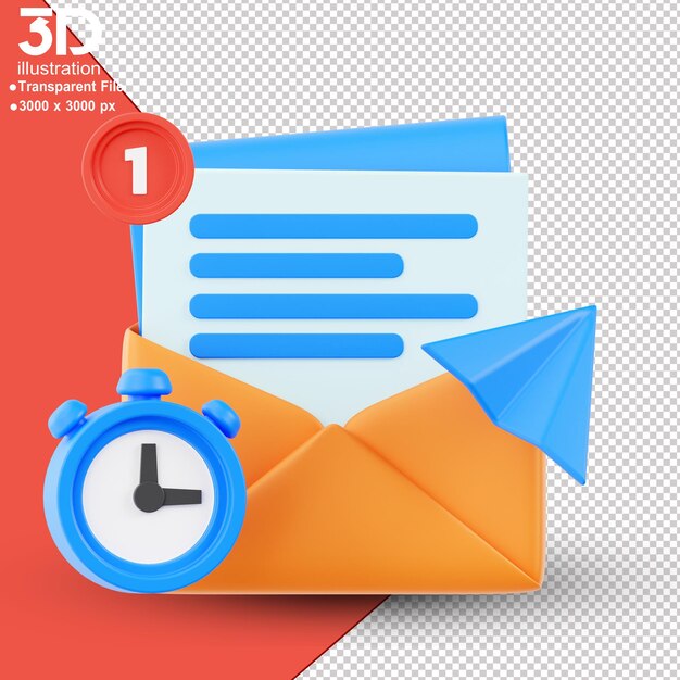 Email 3D Time Management on isolated Background