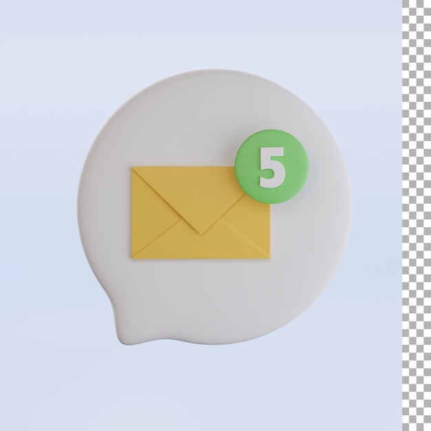 Email chat and five notification 3d icon