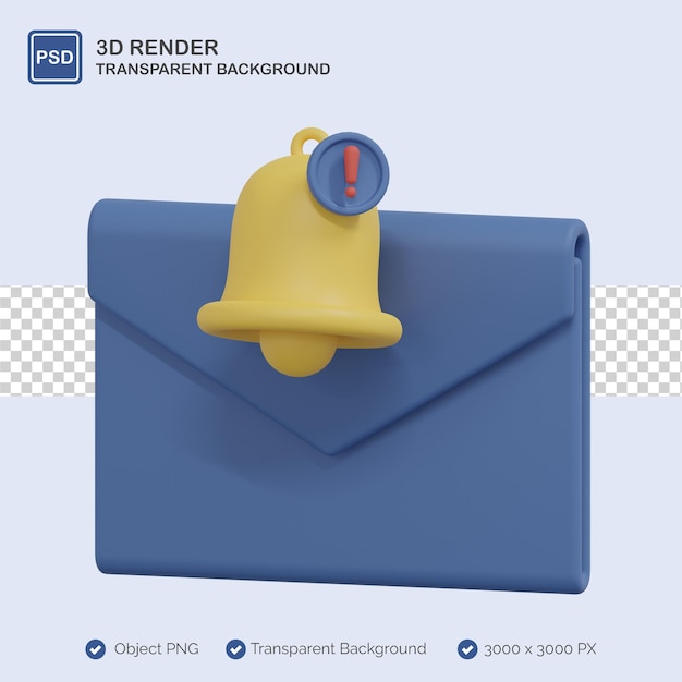 PSD illustrazione 3d di notifica e-mail