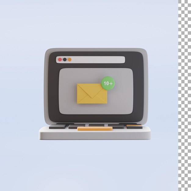 Email notification in laptop 3d rendering