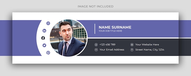 이메일 서명 또는 이메일 바닥글 및 개인 소셜 미디어 페이스북 표지 디자인 템플릿