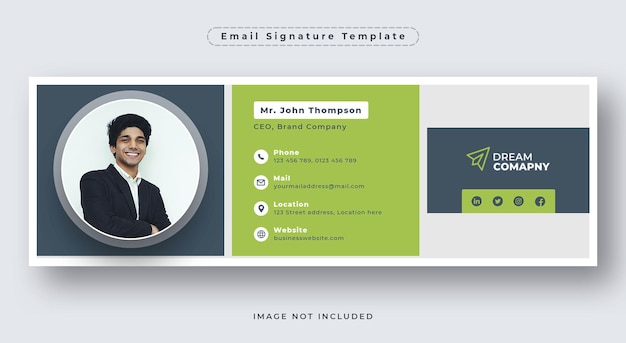 Email signature template or email footer and personal social media cover
