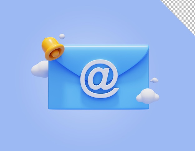 PSD email with bell notification chat message alert new event web icon 3d illustration