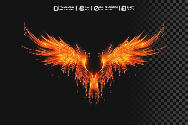 PSD ember wings ignited fire burning wings effect on transparent background