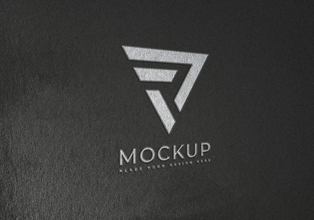 Emboss logo mockup on black texture surface