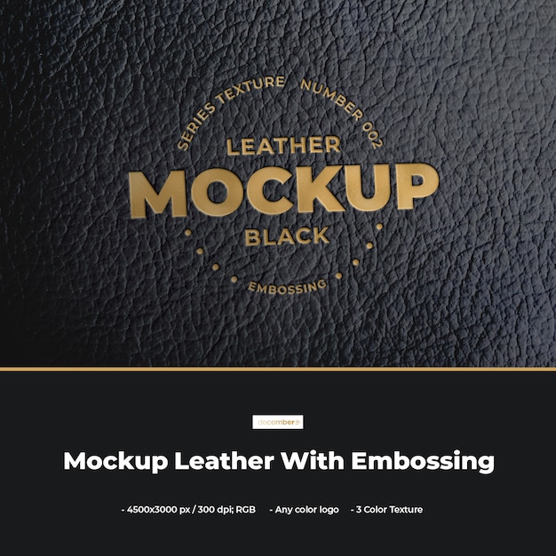 Embossed black leather logo mockups