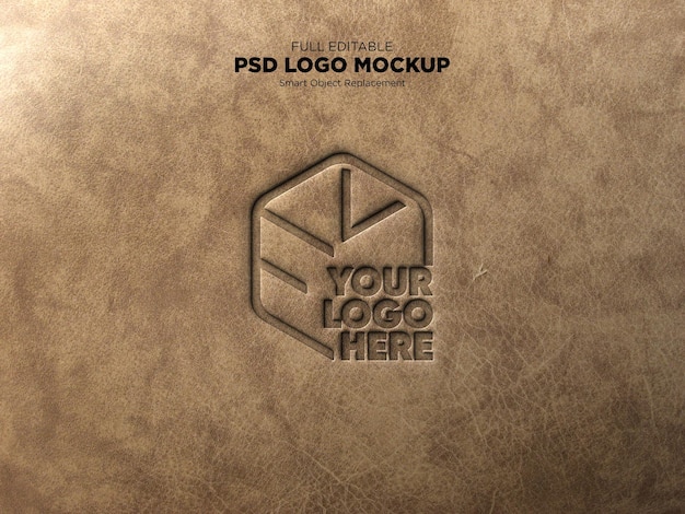 PSD mockup con logo in pelle marrone goffrato